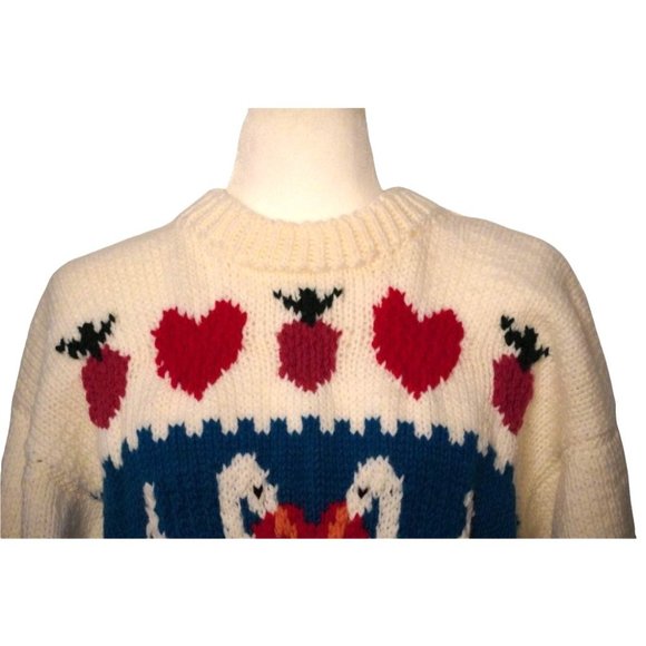 Vintage Goose Heart Sweater, Hand Knit Pullover, Thick Kawaii Cute Sweater, - Picture 3 of 9